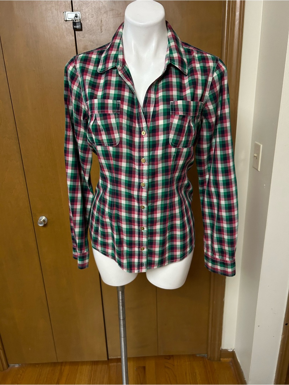 Tommy Hilfiger Green and Pink Plaid Button-Down Shirt